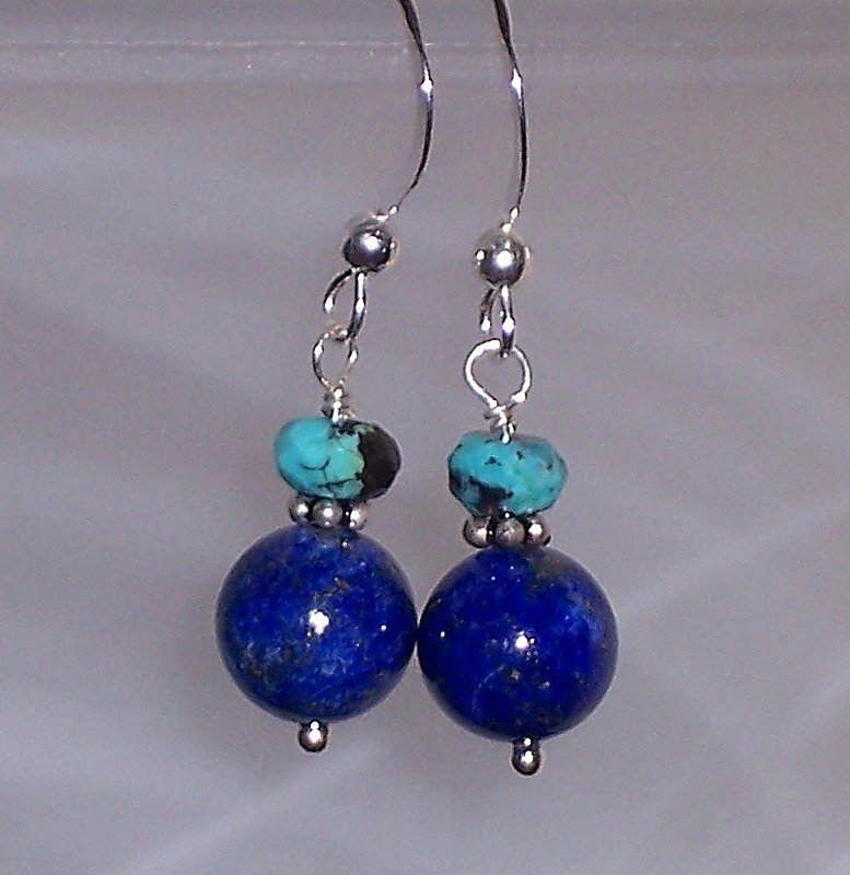 Lapis Lazuli, turquoise and sterling earrings