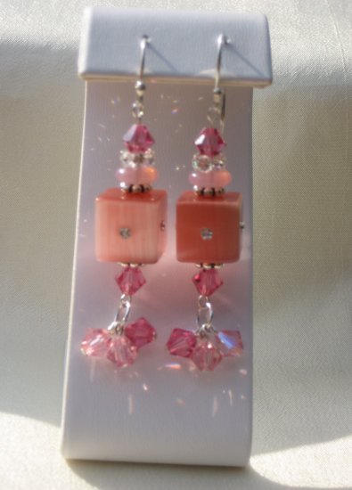 Pink Swarovski Crystal Dangle Earrings with .925 Sterling Silver