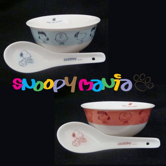 Snoopy ceramic bowl and spoon, SET of 3