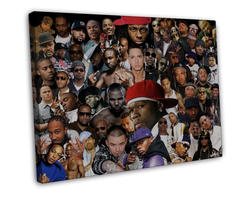 Rap Gods Rapper Collage Art 20x16 Inch Framed Canvas Print Decor