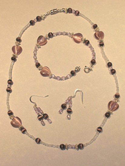 Purple heart necklace, bracelet, & earring set