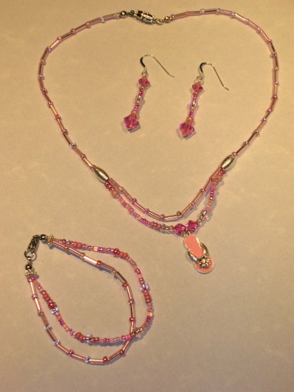 PINK swarovski crystal flip flop pendant necklace set