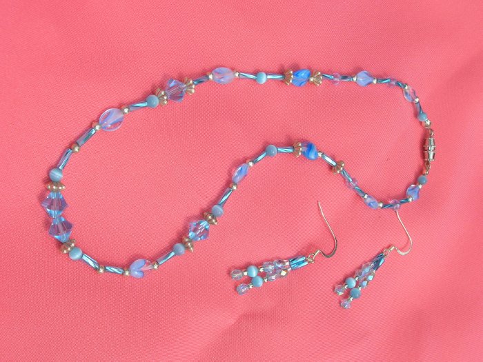 Light Blue Swarovski Crystal, Silver and Bugle beads Set