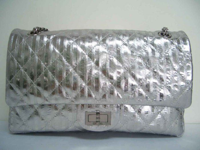 Chanel Striped Classic Handbag - Silver