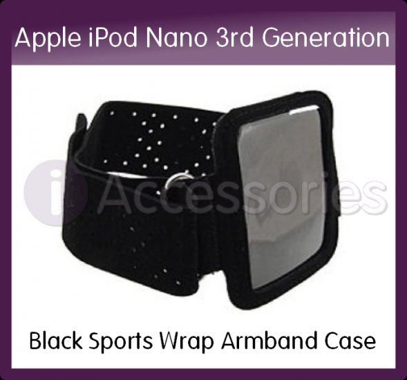 Black Sports Wrap Armband Case/Holder with Strap for the Apple iPod Nano 3rd Generation