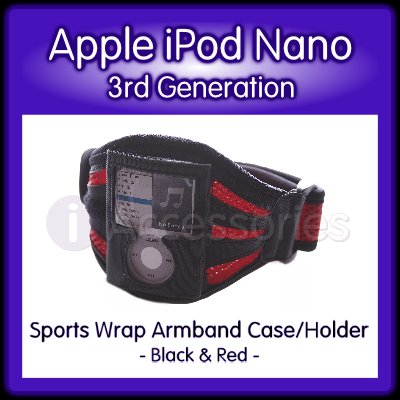 Red+Black Sports Wrap Armband Case/Holder for the Apple iPod Nano (3rd Generation)