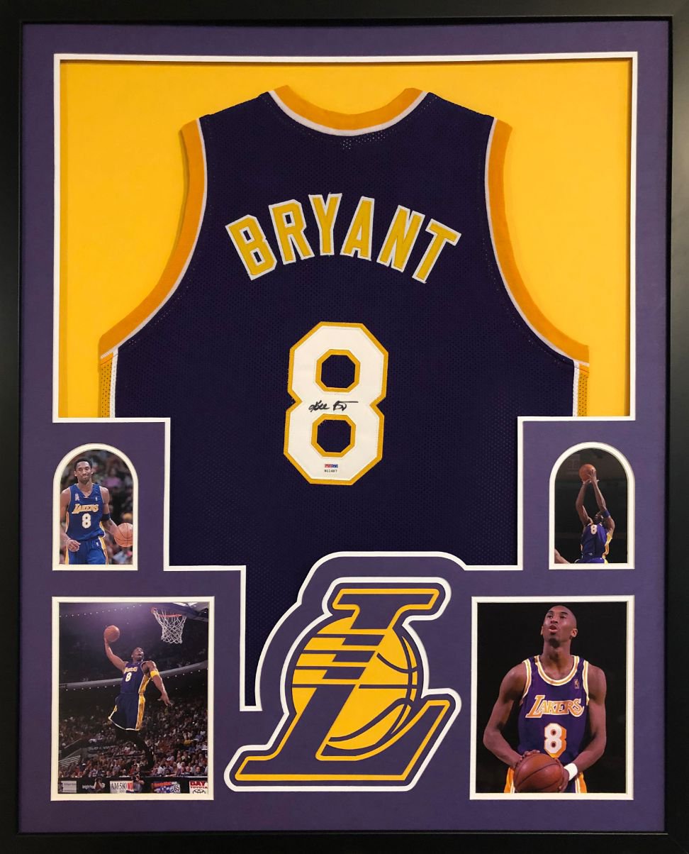 Kobe Bryant Autographed Signed Framed Los Angeles Lakers Jersey Psa