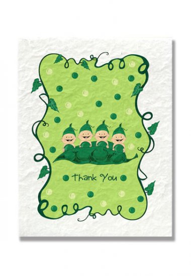 "Four Peas in a Pod" Quadruplets Baby Shower Thank You Cards