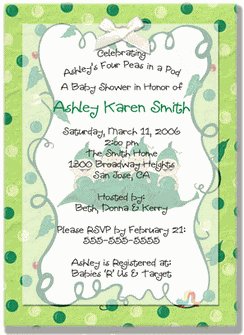 "Four Peas in a Pod" Quadruplets Baby Shower Invitations - Personalized