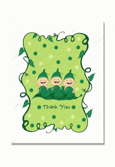 "Three Peas in a Pod" Triplets Baby Shower Thank You Cards