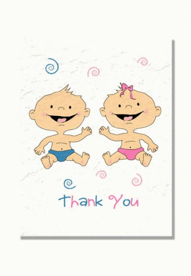 "Twin Babies" Twin Baby Shower Thank You Cards (Blue, Pink, or Both)