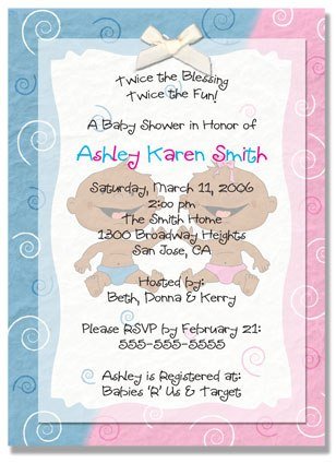 "Twin Babies" Twin Baby Shower Invitation - Personalized Invitations (Blue, Pink, or Both)