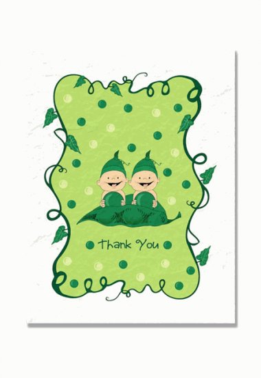 "Two Peas in a Pod" Twins Baby Shower Thank You Cards