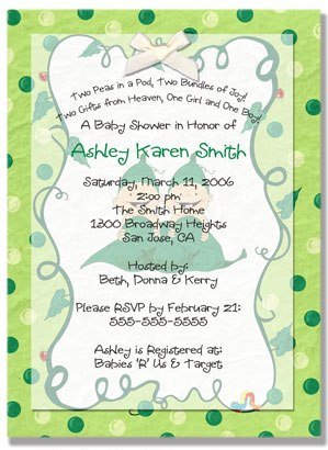 "Two Peas in a Pod" Twins Baby Shower Invitation - Personalized Invitations