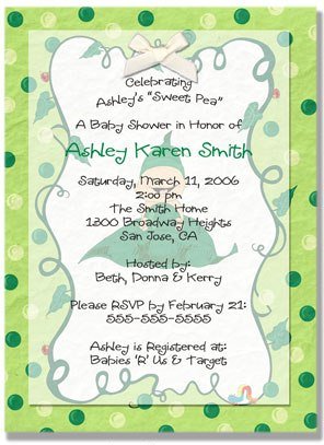 "Sweet Pea" Baby Shower Invitation - Personalized Invitations