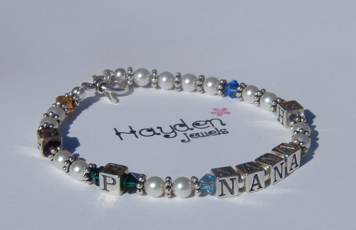 Nana Custom Name Bracelet w/ Birthstones and Initials