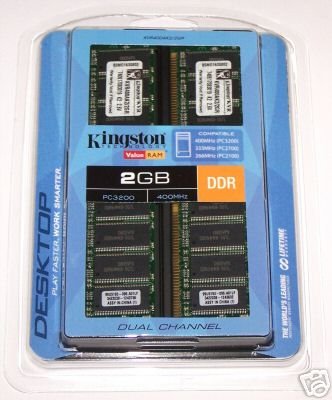 Kingston ValueRAM 2GB 2x 1GB DDR PC-3200 400MHz 184-pin Desktop Memory