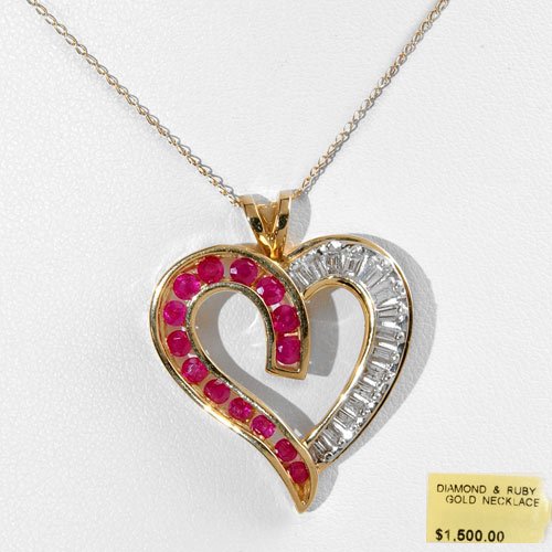 Super Bold Heart Shaped Diamond & Ruby Necklace