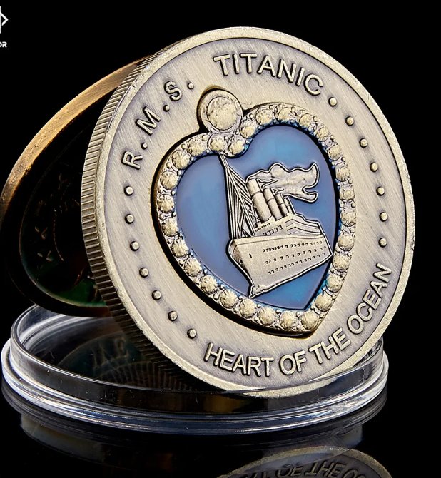 1912 RMS Titanic Heart Of The Ocean Coin Bronze Enamel Medal Blue