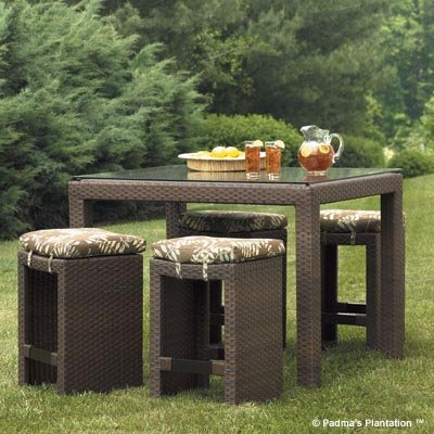 PADMA'S PLANTATION- OUTDOOR 4P TALL RATTAN TABLE WITH STOOLS CAF
