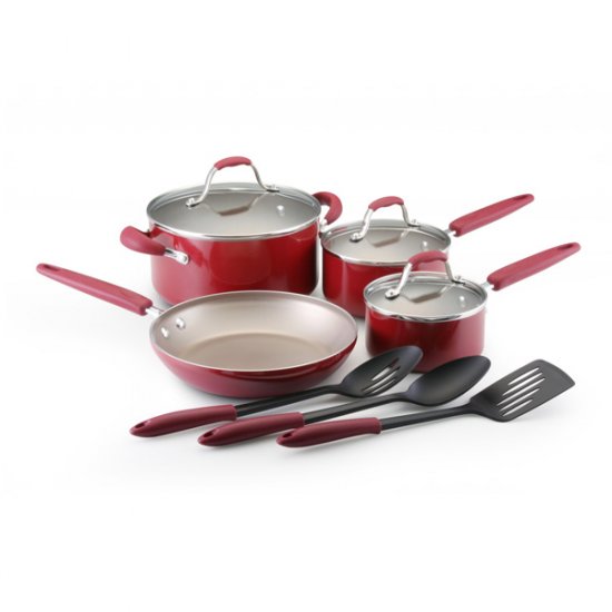 10Pc Webster Place Cookware - Pomogranate
