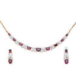 Garnet and Diamond Necklace and Matching Earrings