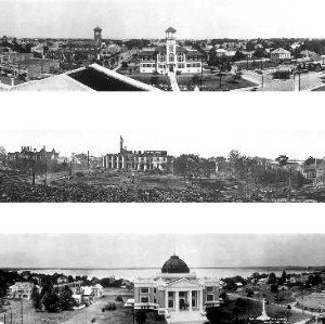 Three Panoramic Photos Of Fire of 1910, Courthouse & City Hall Lake Charles, LA