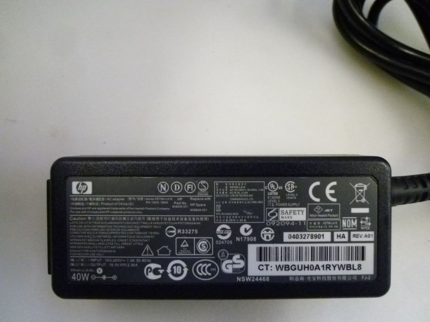 Genuine HP Adapter Charger Power PA 1400 18HA HSTNN LA18 19V 2 05A AC DC