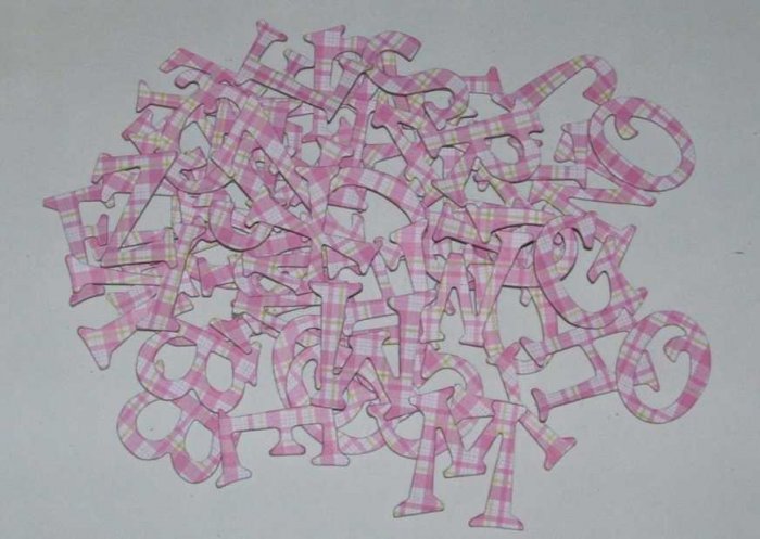 Scrapbooking Chipboard Fun Serif Alphabet - Pink/Green Plaid
