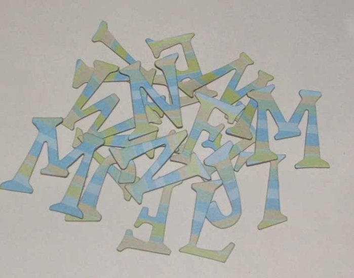 Scrapbooking Chipboard Fun Serif Alphabet - Blue/Green Stripes