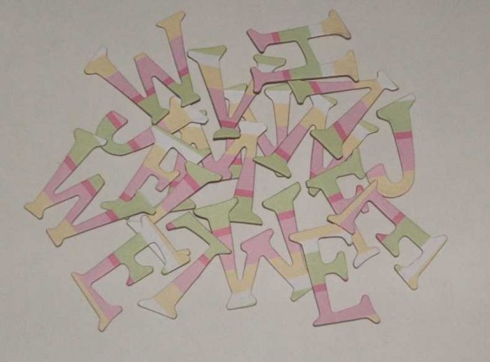 Scrapbooking Chipboard Fun Serif Alphabet - Pink/Yellow/Green Stripes