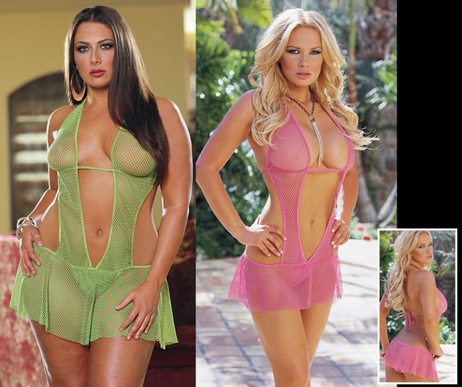 Fishnet Halter Dress with Plunging Neckline