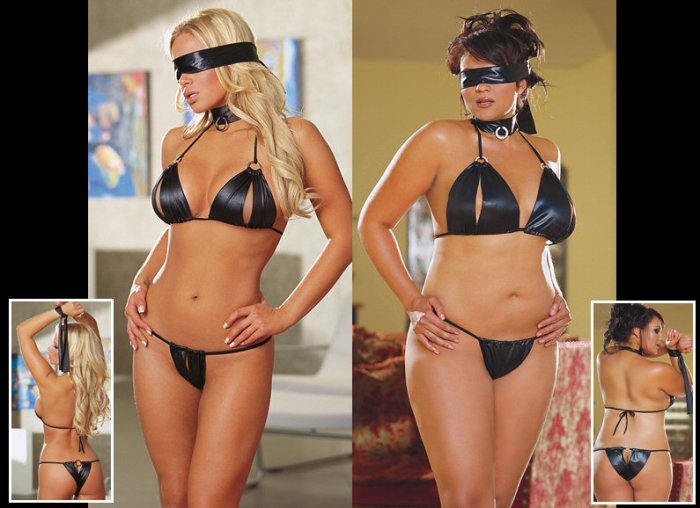 3 Piece Bondage Betty Peek-a-boo Bra Set with Satin Sash