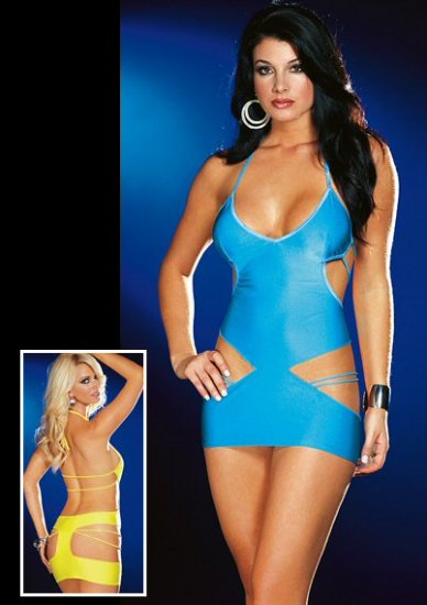 Halter Dress with Side and Rear Cutouts and Elastic Strap Details