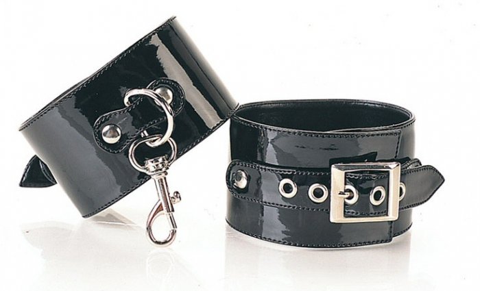 1 Pair Black Buckled Ankle Cuff with Slide Clasps
