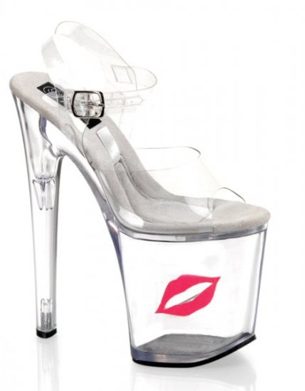 Women's 8 Inch Clear Hollow Platform Shoes with Clear Ankle Strap & Lips Coin Slot