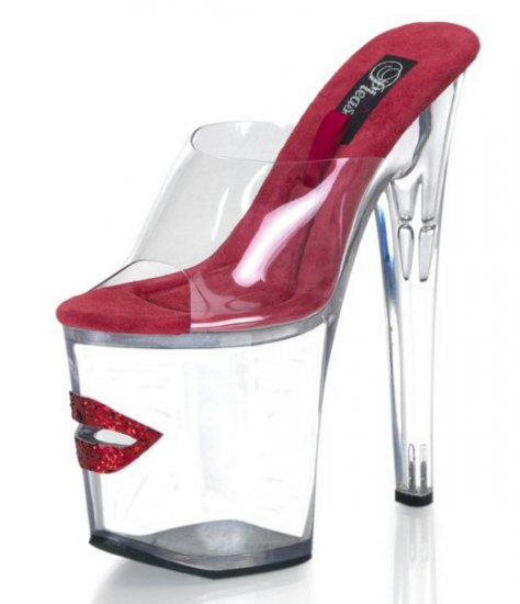 Women's 8 Inch Clear Hollow Platform Shoes with Front Coin Slot & Glitter Lips