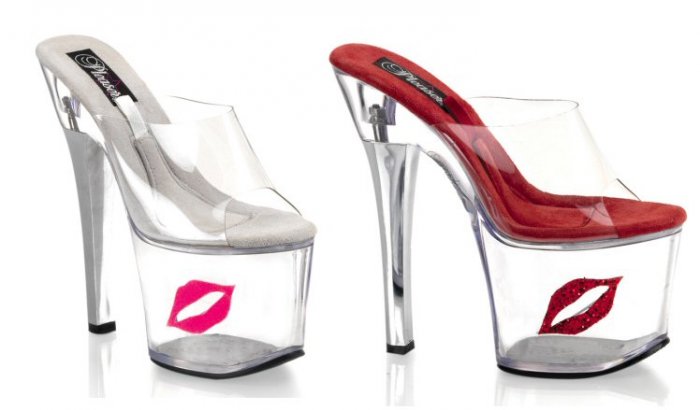 Women's 7 Inch Clear Hollow Platform Shoes with Clear Strap & Lips Shaped Coin Slot