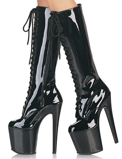 Women's Knee High Boots with Platforms and Spike Heels and Lace Up Front
