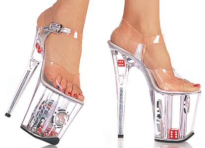 Women's High Platform Heels with Clear Strap with Buckle and Dice and Chips in Platform