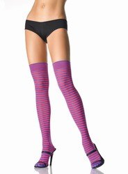 Punk EMO Pinup Girl Stripe Thigh Highs Purple/Fushia Pink-.