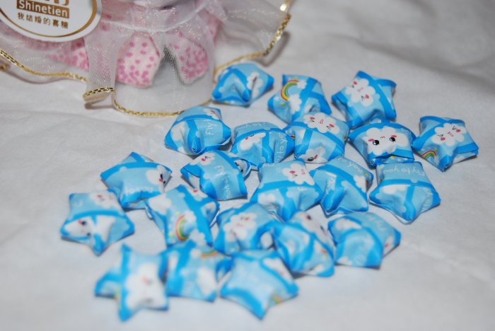 Cloud and rainbow patterned blue stars