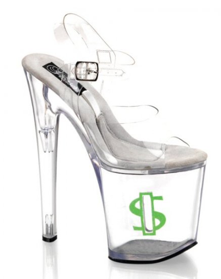 Women's 8 Inch Clear Hollow Platform Ankle Strap Shoes with Side Coin Slot & Glitter $