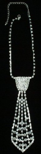 Rhinestone Tie Necklace with Studded Design