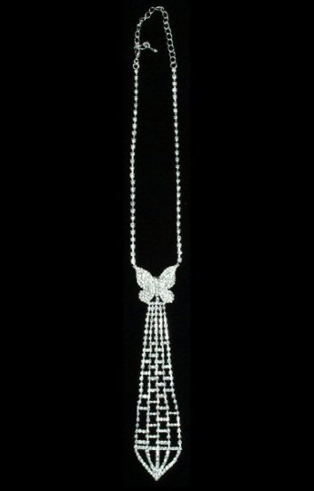 Rhinestone Tie Necklace with Criss Cross Stripe Design