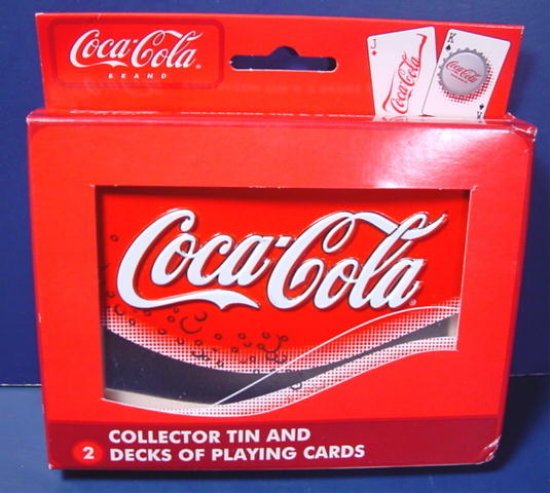 Coca-Cola Coke collector tin 2 decks playing cards in storage box