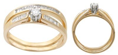 14 K Yellow Gold Round Diamond Wedding Set Reg $747