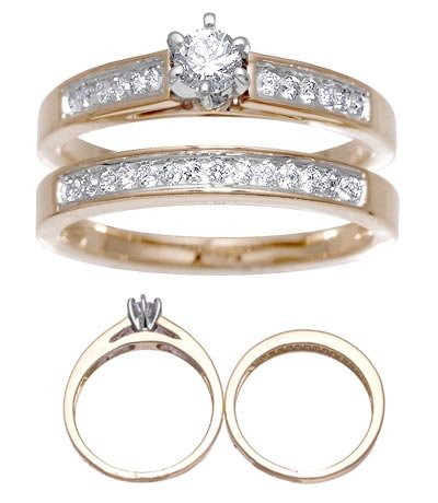 14 K Yellow Gold Diamond Weddng Ring Set Reg $1149