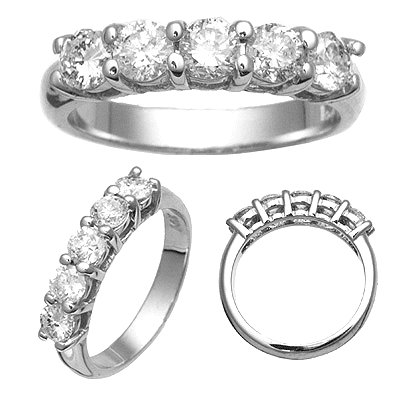 14K White Gold Diamond 5 Stone Anniversary Band. 1.25 Carat Reg. $2,874.99