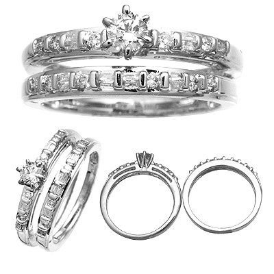 14 K White Gold Diamond Wedding Ring Set 0.60 Carat Reg. $1,149